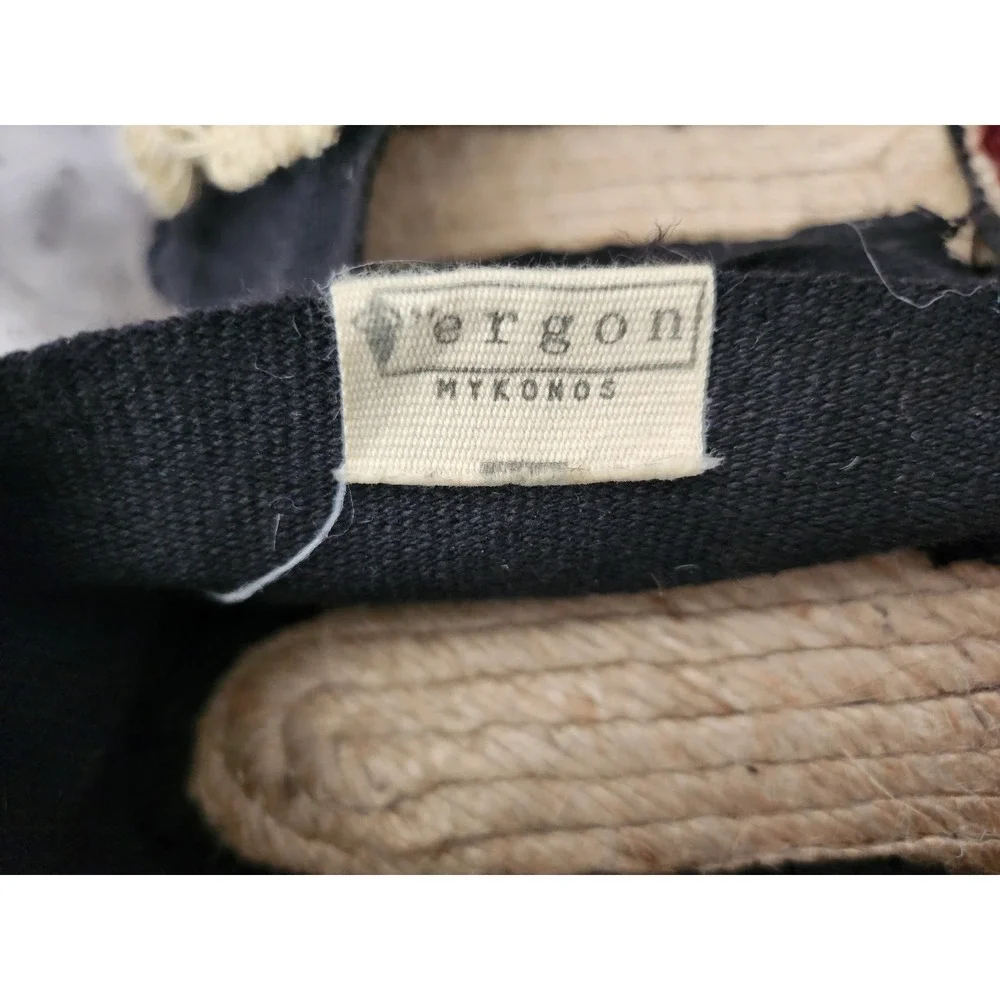 Ergon Mykonos Espadrilles Black Canvas Fringe Gold Coin Flats Spain Size 37 US 7